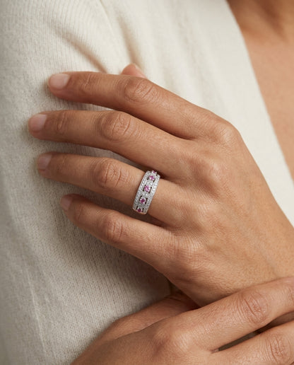 Pink Sapphire And Diamond Cube Section Band In 14k White Gold — editorial close-up