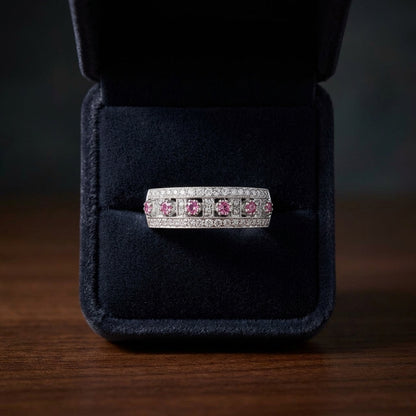 Pink Sapphire And Diamond Cube Section Band In 14k White Gold — gift presentation