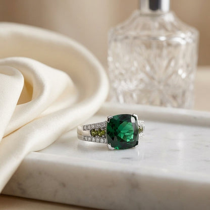 Created Emerald And Diamond Ring In 14k White Gold — atelier still life
