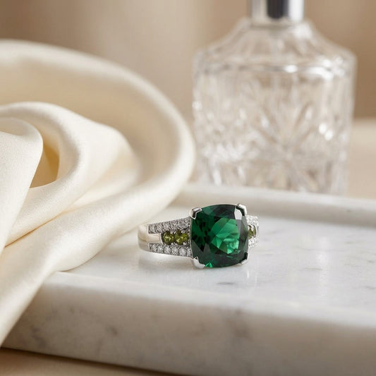 Created Emerald And Diamond Ring In 14k White Gold — atelier still life