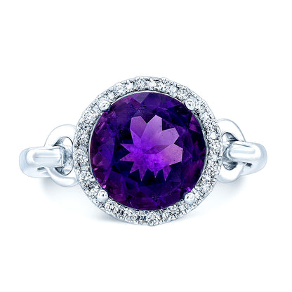 14k White Gold Equestrian Amethyst Ring With Diamonds