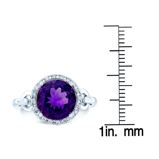 14k White Gold Equestrian Amethyst Ring With Diamonds