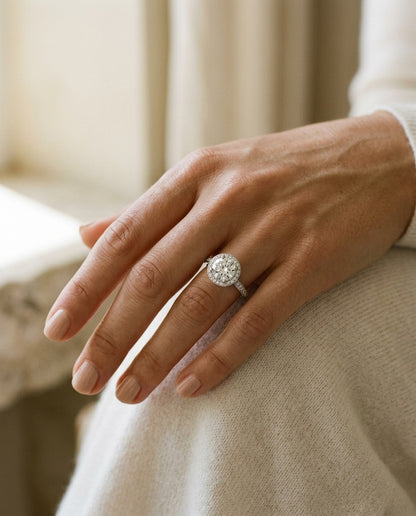 Preset Diamond Halo Engagement Ring In 14k White Gold (1.01 Gia Ctr) — portrait close
