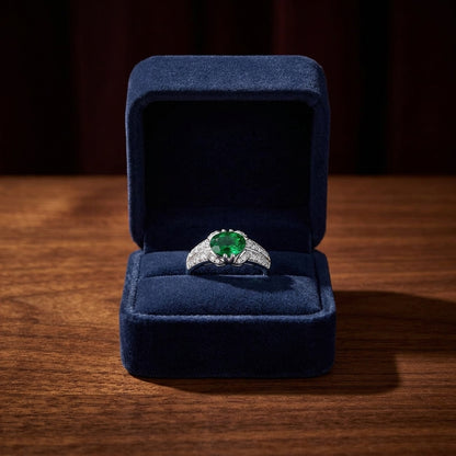 Tsavorite And Diamond Sideway Oval Double Row Shank Ring In 14k White Gold — gift presentation