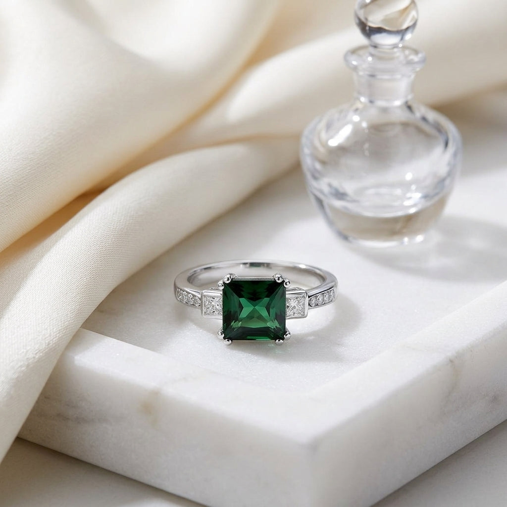 Green Tourmaline And Diamond Step Ring In 14k White Gold — atelier still life