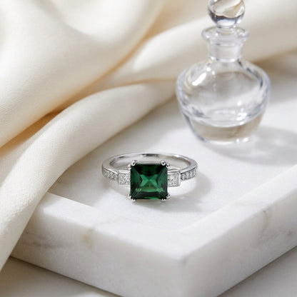 Green Tourmaline And Diamond Step Ring In 14k White Gold — atelier still life