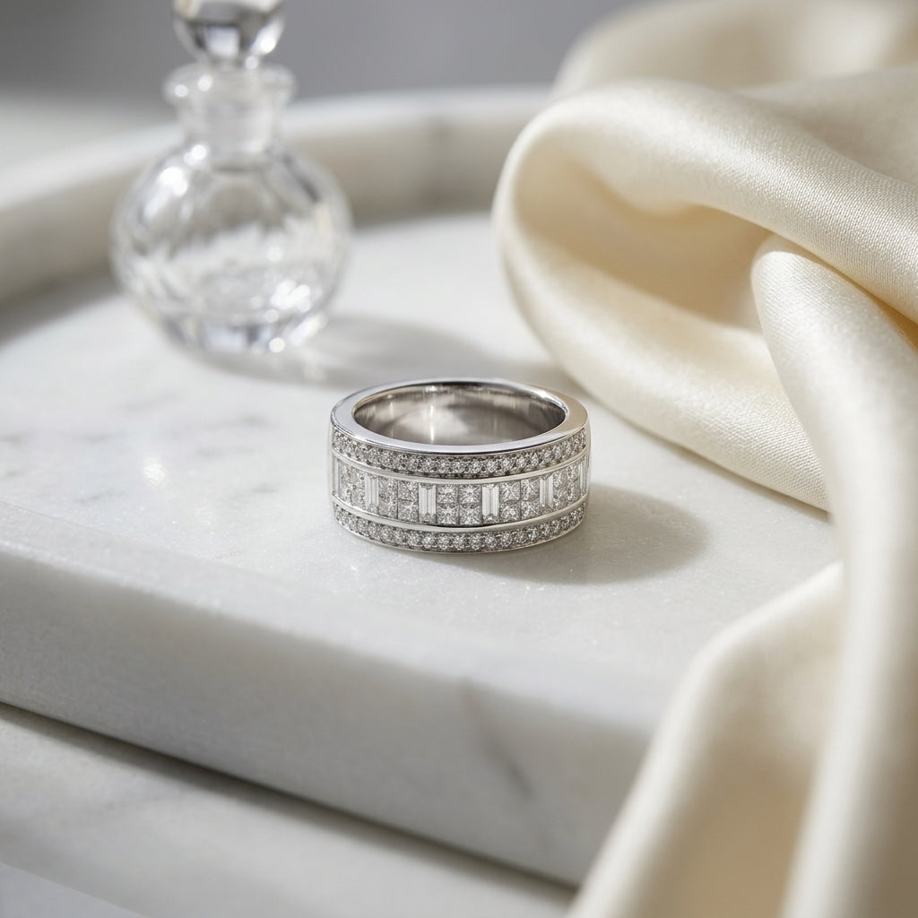 Round, Princess And Baguette Diamond Ring In 14k White Gold (9/10 Ct. Tw.) — atelier still life