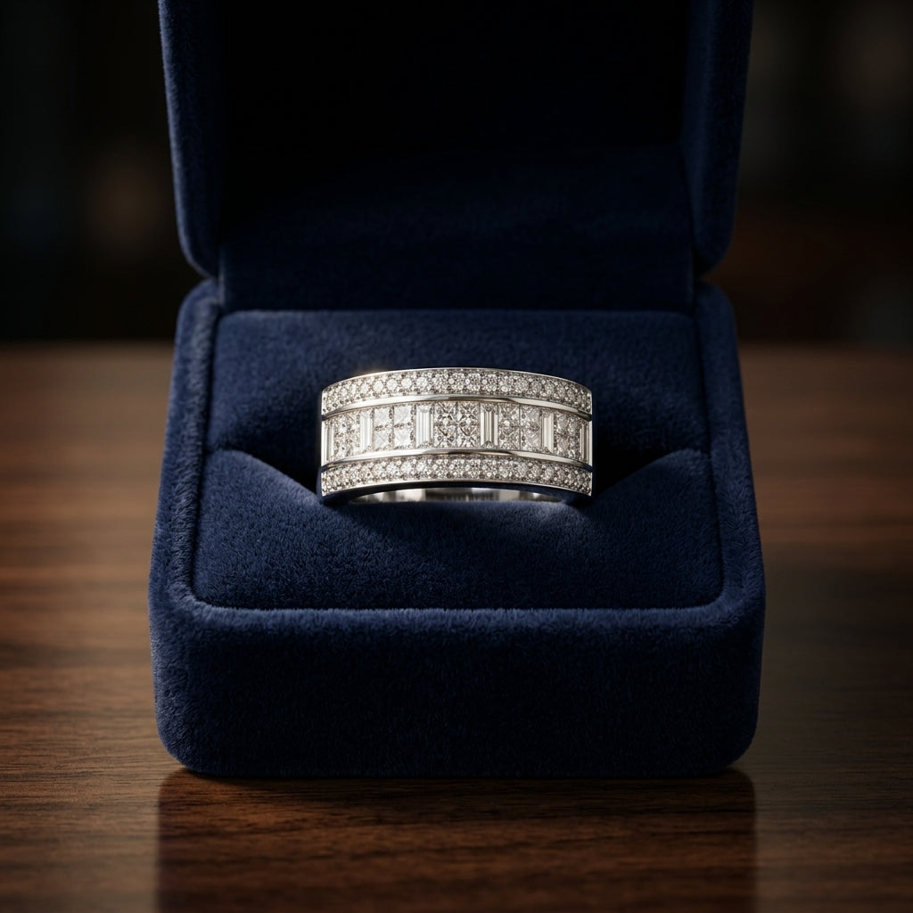Round, Princess And Baguette Diamond Ring In 14k White Gold (9/10 Ct. Tw.) — gift presentation