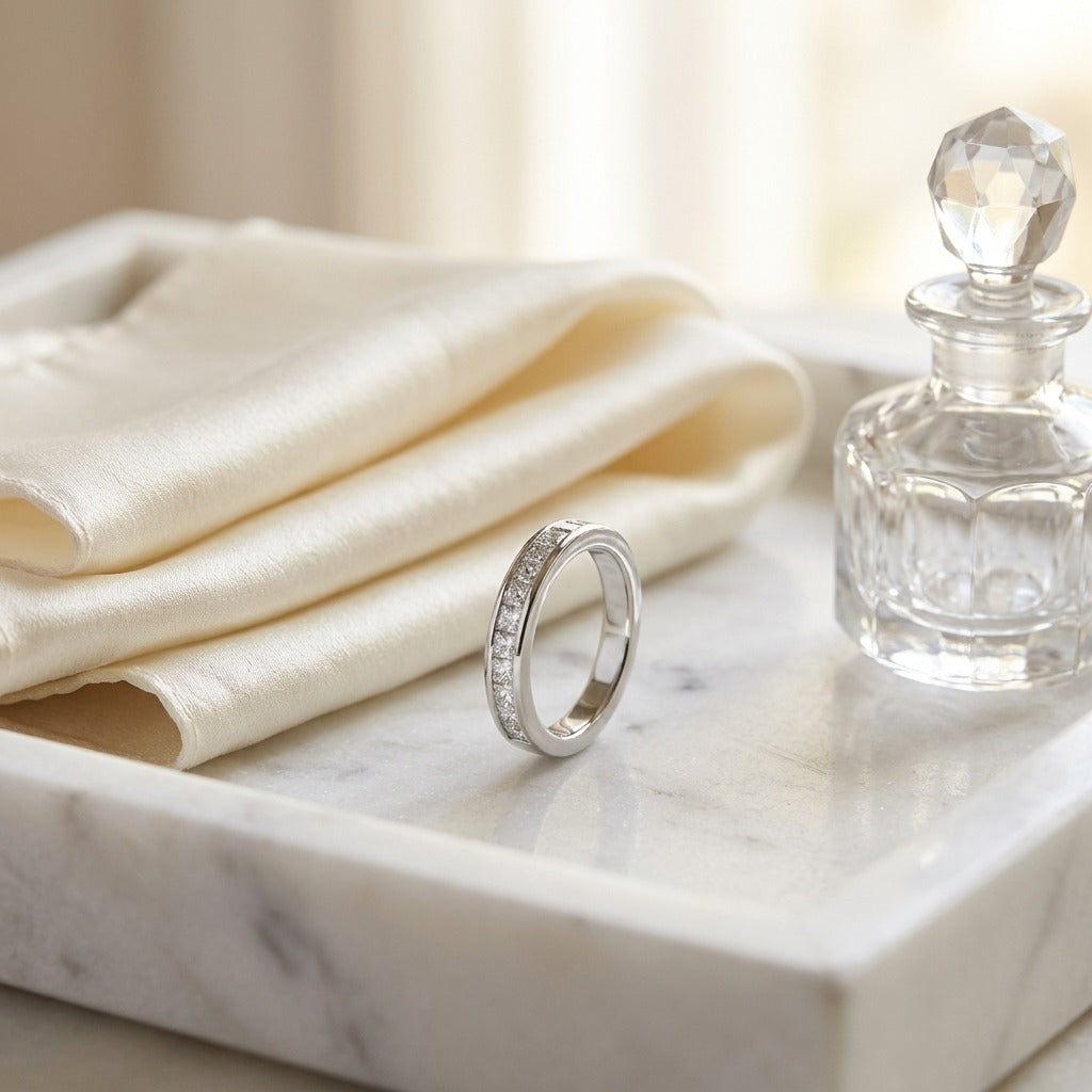 Diamond Princess Cut Channel Ring In 14k White Gold 1/2 Ctw — marble silk