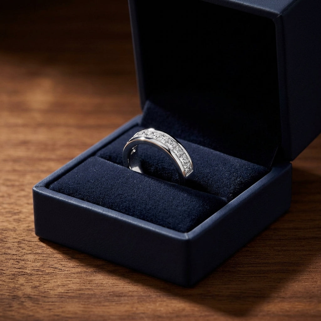Diamond Princess Cut Channel Ring In 14k White Gold (1 Ctw ) — gift presentation
