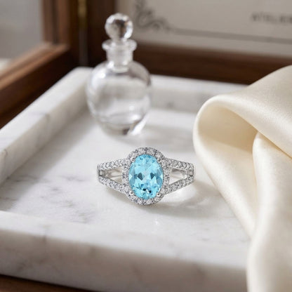 Aquamarine And Diamond Ring In 14k White Gold — atelier still life