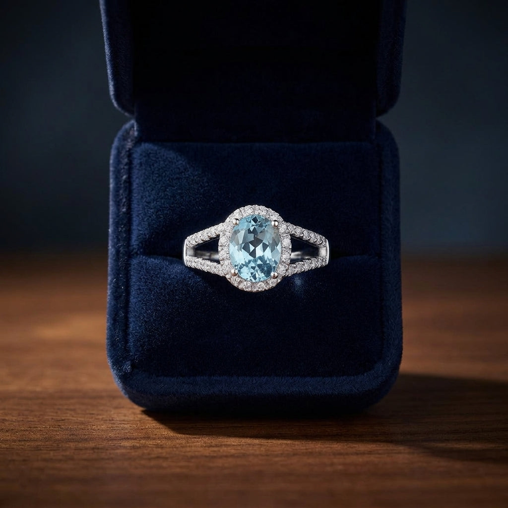 Aquamarine And Diamond Ring In 14k White Gold — gift presentation