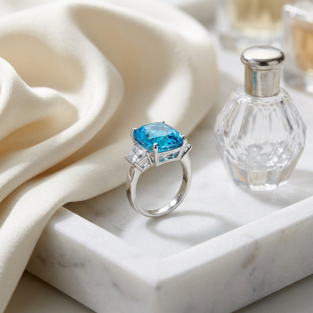 Blue Topaz Ring In 14k White Gold — atelier still life