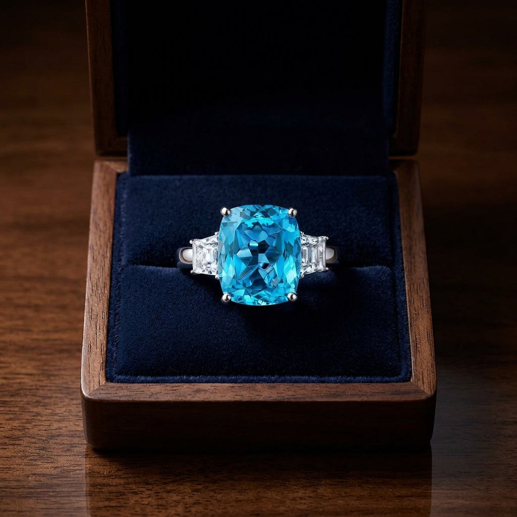 Blue Topaz Ring In 14k White Gold — gift presentation