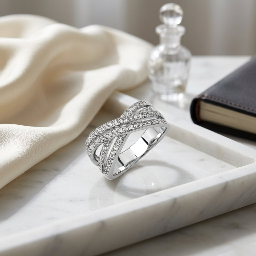 Criss Cross Diamond Ring In 14k White Gold 0.50ctw — atelier still life