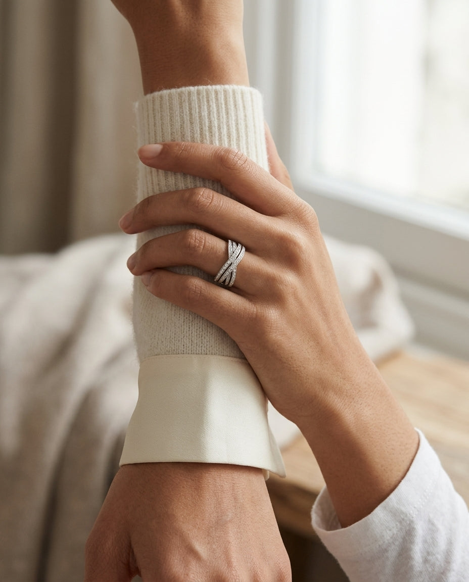 Criss Cross Diamond Ring In 14k White Gold 0.50ctw — editorial close-up