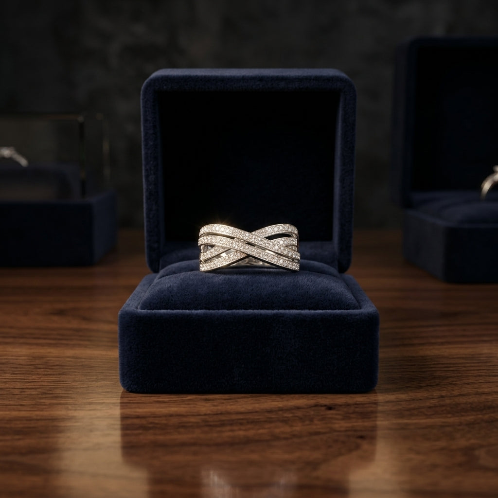 Criss Cross Diamond Ring In 14k White Gold 0.50ctw — gift presentation
