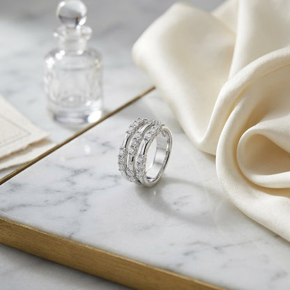 Diamond Illusion-triple Stack Ring In 14k White Gold — atelier still life