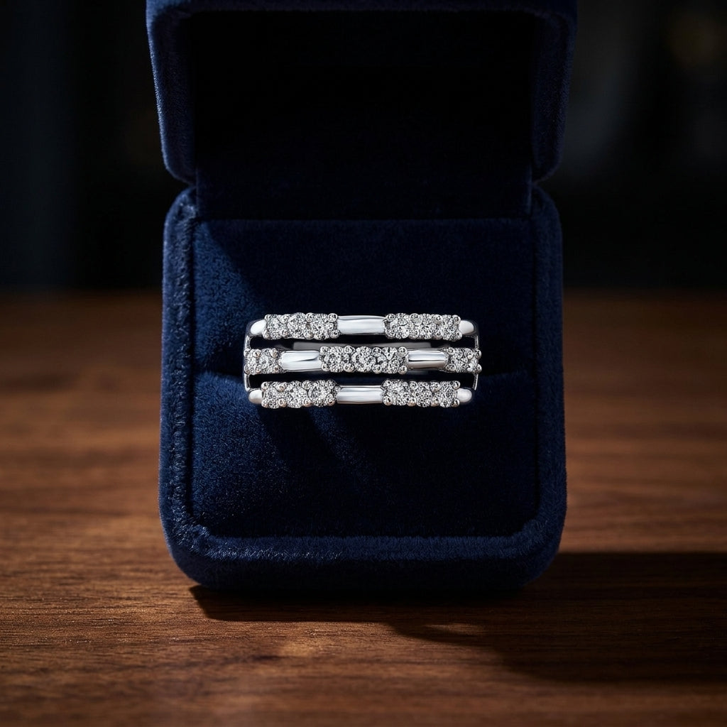 Diamond Illusion-triple Stack Ring In 14k White Gold — gift presentation
