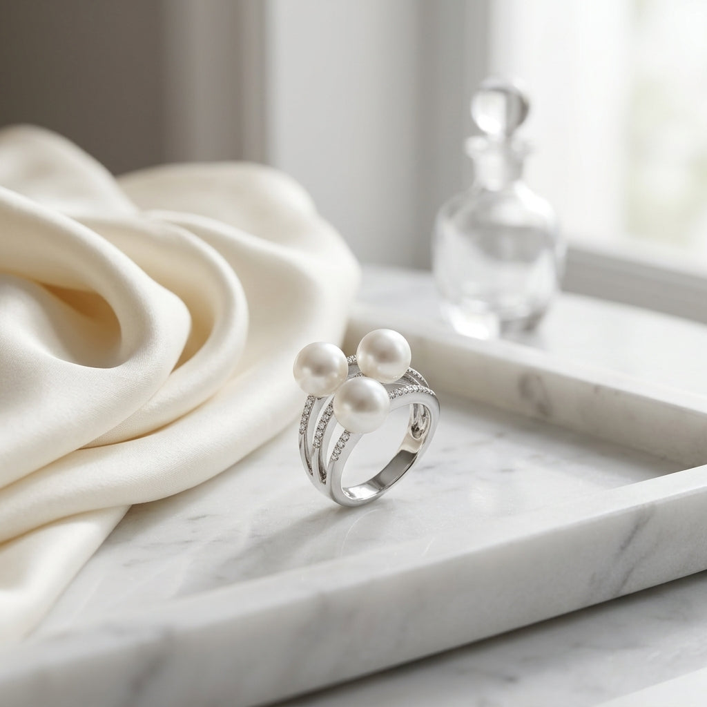 Freshwater Pearl And Diamond Ring In 14k White Gold — atelier still life