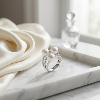 Freshwater Pearl And Diamond Ring In 14k White Gold — atelier still life