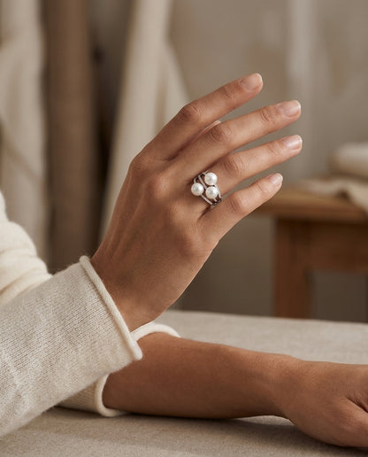 Freshwater Pearl And Diamond Ring In 14k White Gold — editorial close-up