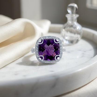 Amethyst And Diamond Ring In 14k White Gold — atelier still life