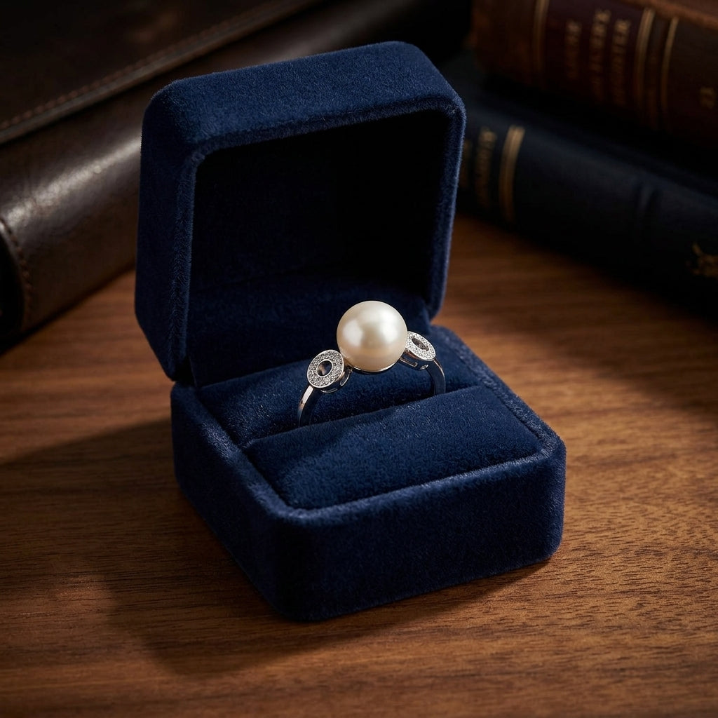 9mm Freshwater Pearl And Diamond Ring In 14k White Gold — gift presentation