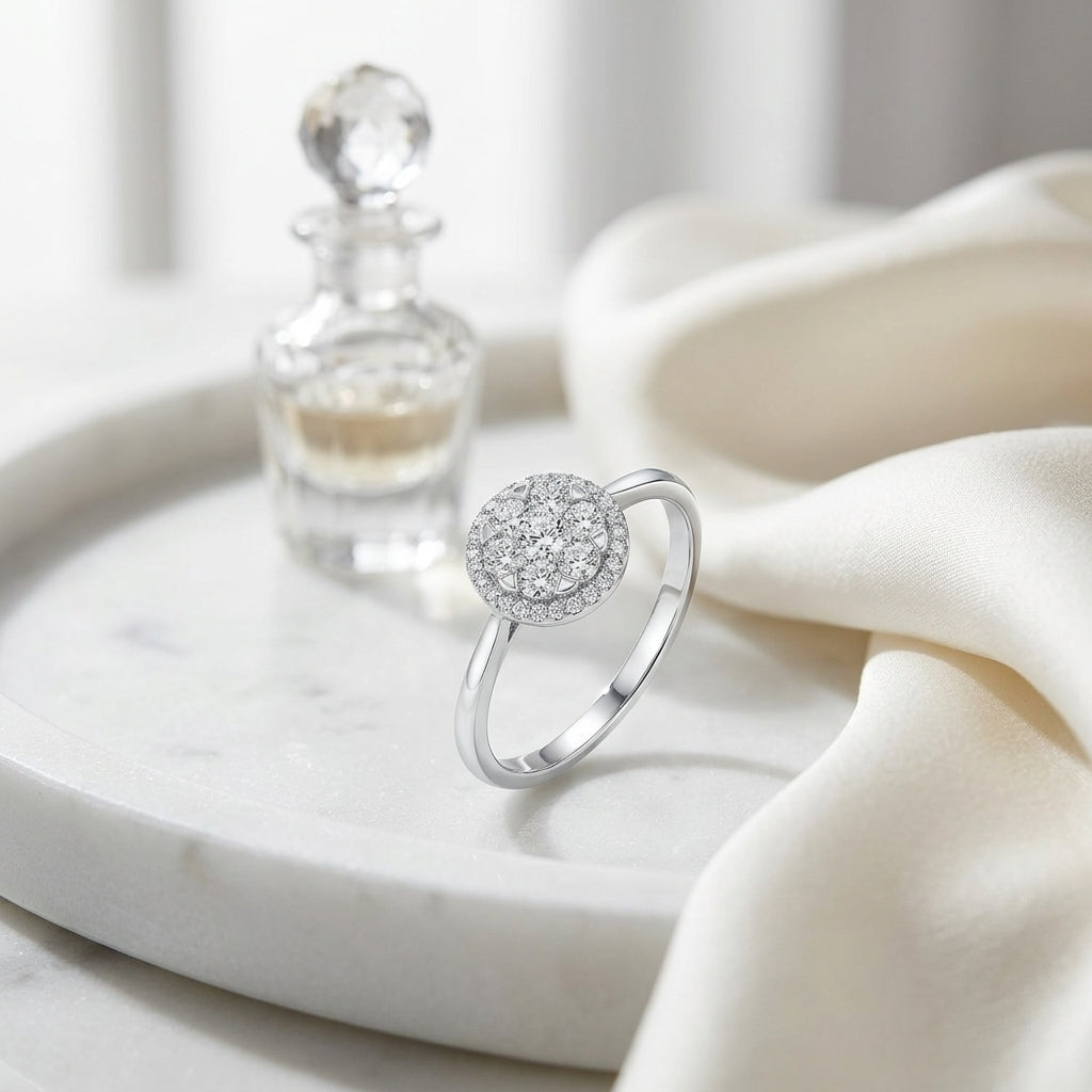 Diamond Halo Ring In 14k White Gold, Size 6 — atelier still life