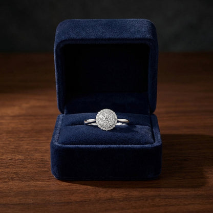 Diamond Halo Ring In 14k White Gold, Size 6 — gift presentation