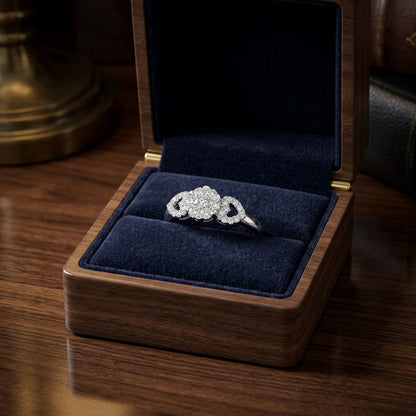 Diamond Cluster Ring With Heart-shape Shoulders In 14k White Gold — gift presentation