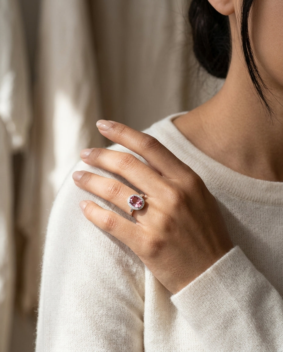 14k White Gold Pink Tourmaline 0.125ct Tdw Diamond Ring (h-i, Vs1-vs2) — editorial close-up