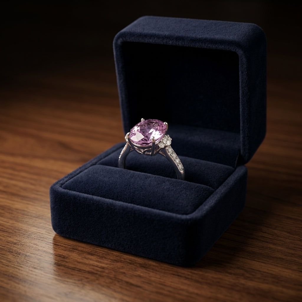 Amethyst Oval & Diamond Ring  14k White Gold  (0.33ctw) — gift presentation