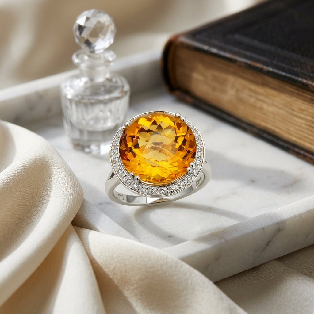 Citrine And Diamond Ring In 14k White Gold — atelier still life