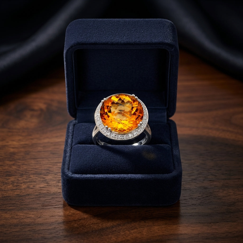 Citrine And Diamond Ring In 14k White Gold — gift presentation