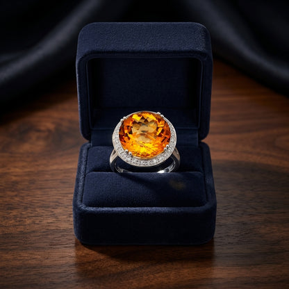 Citrine And Diamond Ring In 14k White Gold — gift presentation