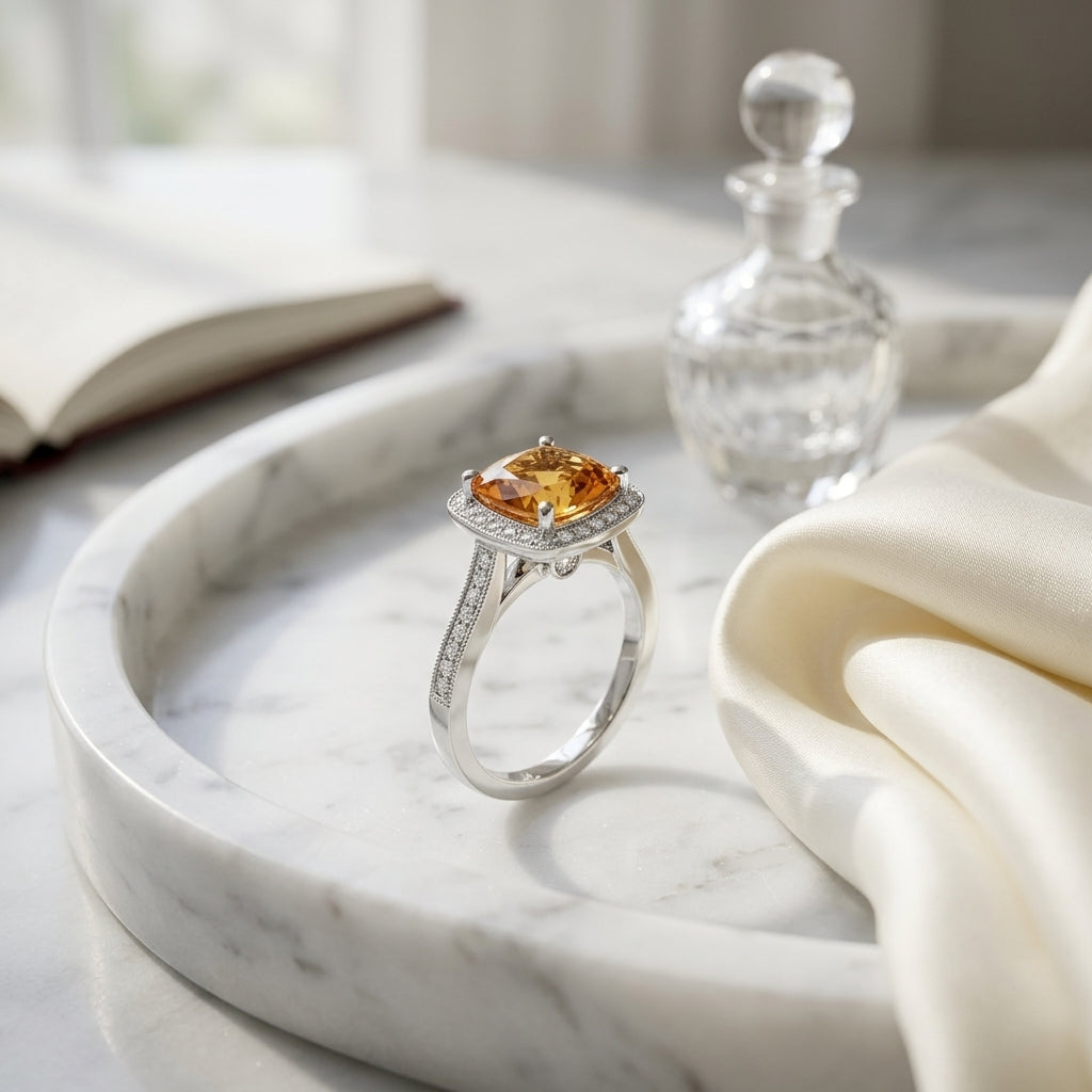 Citrine Square Cut And Diamond Ring In 14k White Gold — atelier still life