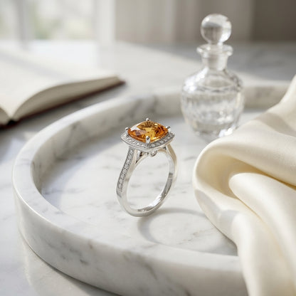 Citrine Square Cut And Diamond Ring In 14k White Gold — atelier still life
