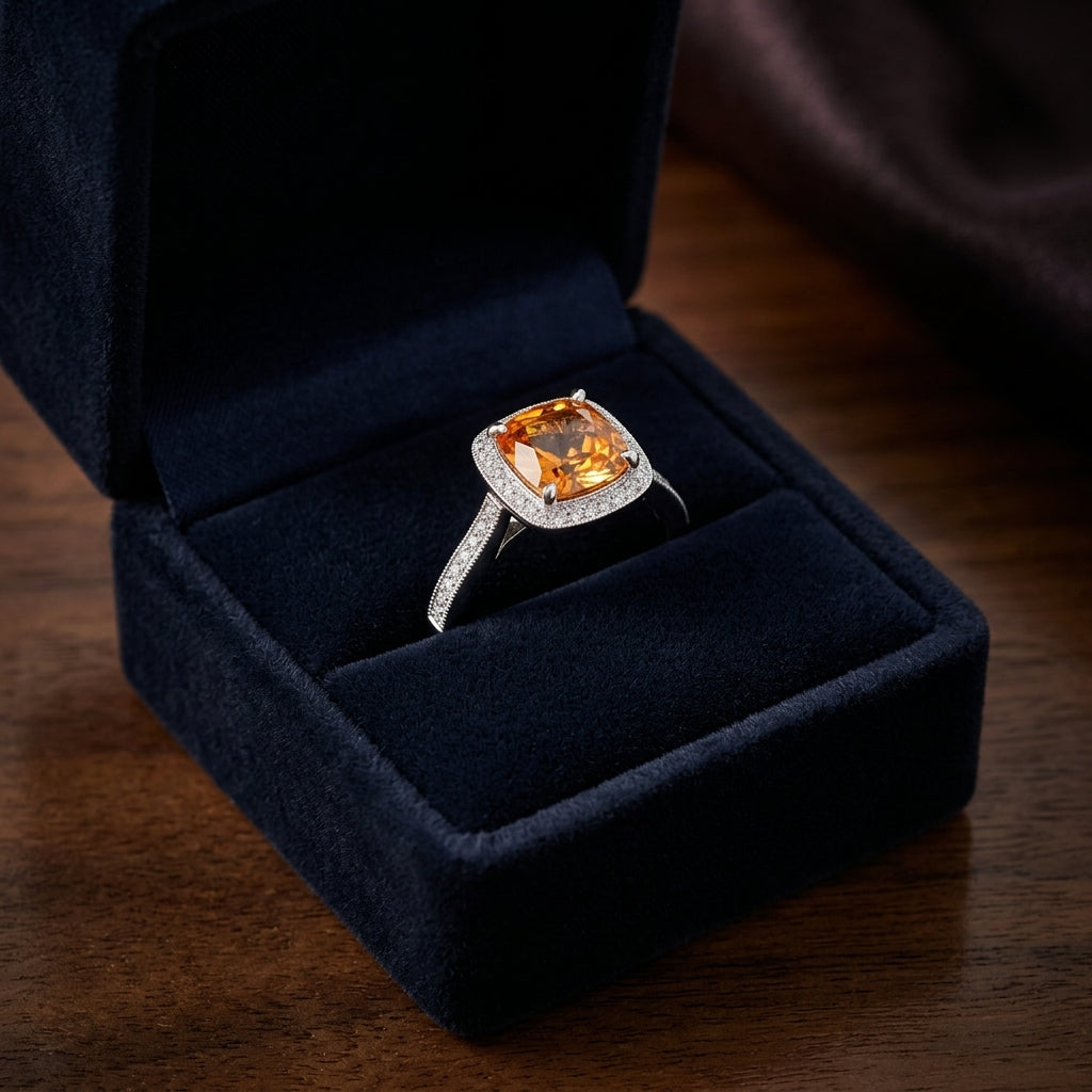 Citrine Square Cut And Diamond Ring In 14k White Gold — gift presentation