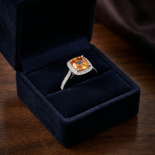 Citrine Square Cut And Diamond Ring In 14k White Gold — gift presentation