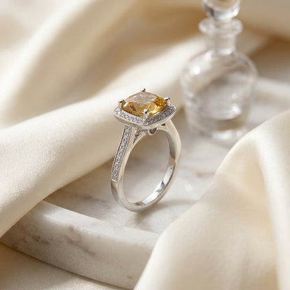 Yellow Sapphire And Diamond Halo Ring In 14k White Gold — atelier still life