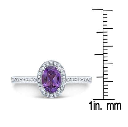 Amethyst Oval & Diamond Halo Ring In 14k White Gold (0.20ctw)