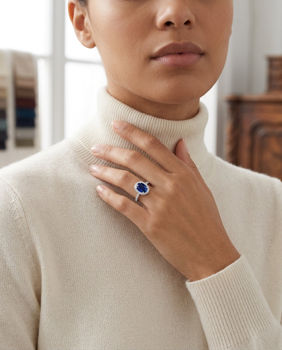 Sapphire Oval & Diamond Ring in 14K White Gold - editorial hero