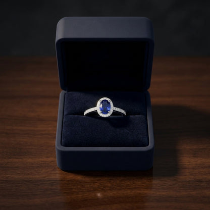 Sapphire Oval & Diamond Ring in 14K White Gold - presentation