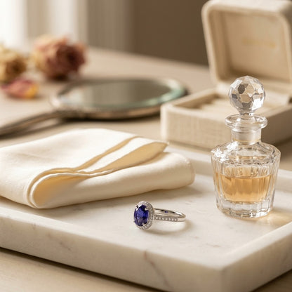 Iolite And Diamond Oval Halo Ring In 14k White Gold — marble silk