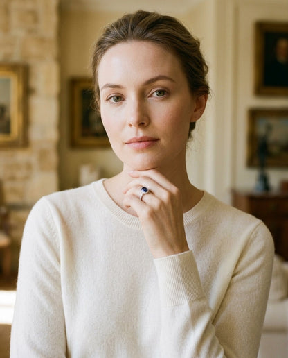 Iolite And Diamond Oval Halo Ring In 14k White Gold — portrait full