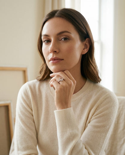 Morganite And Diamond Oval Halo Ring In 14K White Gold — portrait full