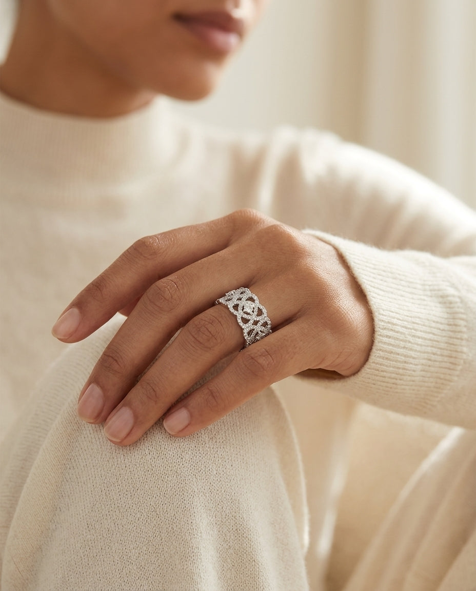 Diamond Lace Design Ring In 14k White Gold (sample) — editorial close-up