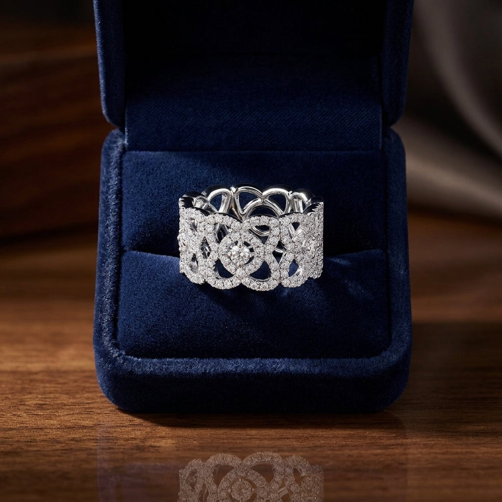 Diamond Lace Design Ring In 14k White Gold (sample) — gift presentation