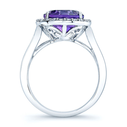 Amethyst And Diamond Halo Ring In 14k White Gold